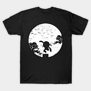 Ninja Jump on the Roof top with aesthetic Moonlight Clouds and Birds FANTASY-5 T-Shirt